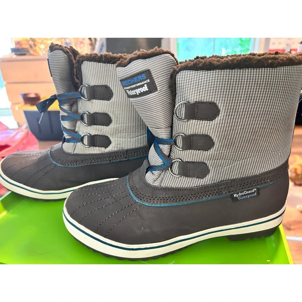 Skechers Outdoor Performance Waterproof Snow Boots Womens brown Houndstooth Duck